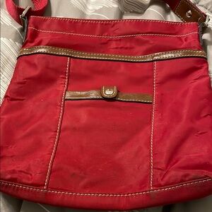 Nine West Red and Brown Shoulder Bag with Metal Zipper